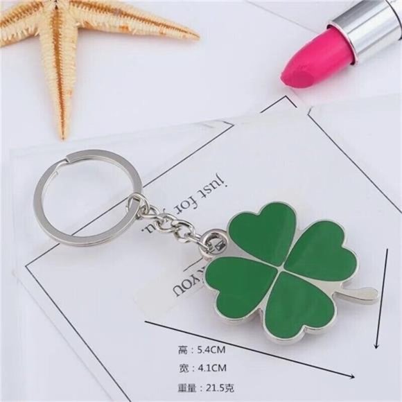 Green Four-Leaf Clover Fortune Keychain Ring Pendant Accesory Keyring Gift Girls - Picture 1 of 4